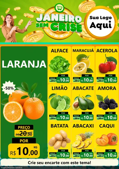 Modelo de Encarte para Encarte A4 Vertical com o tema Janeiro Sem Crise para Hortifrúti