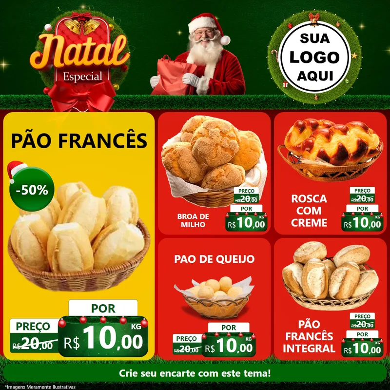 Modelo de Rede Social para Feed Facebook com o tema Natal Especial para Padaria