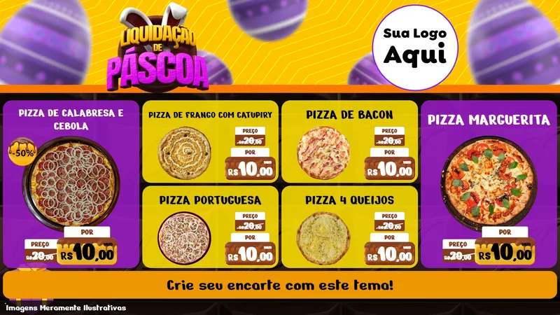 Modelo de TV para TV Horizontal com o tema Liquidação de Páscoa para Pizzaria