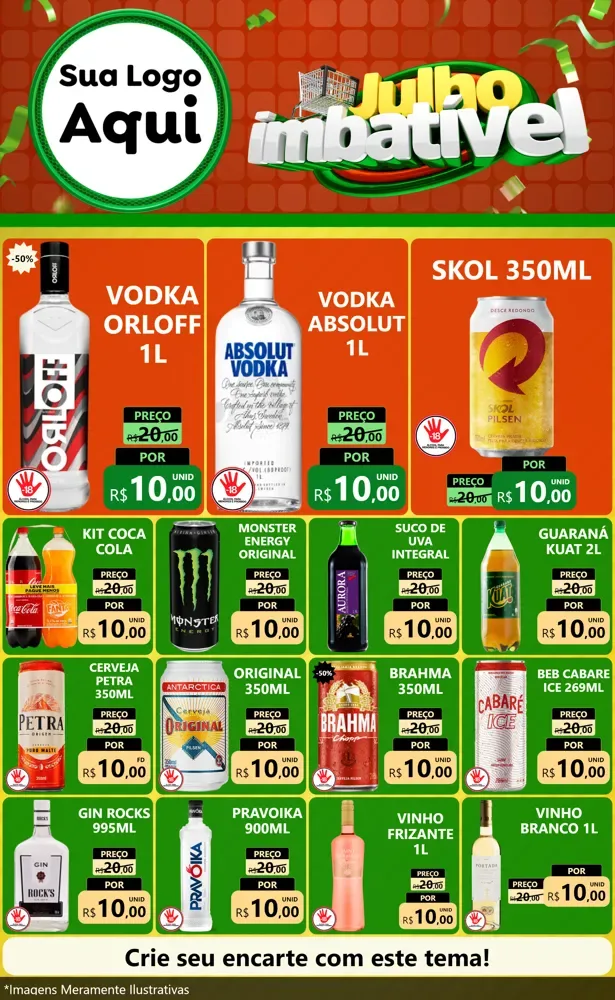 Modelo de Encarte para Encarte Grande com o tema Julho Imbatível para Distribuidora de bebidas