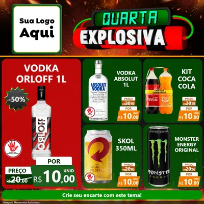 Modelo de Rede Social para Feed Facebook com o tema Quarta Explosiva para Distribuidora de bebidas