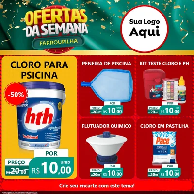 Modelo de Rede Social para Feed Facebook com o tema Ofertas da Semana Farroupilha para Produtos para Piscina