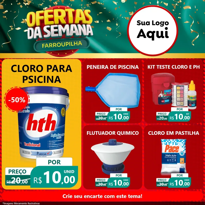 Modelo de Rede Social para Feed Facebook com o tema Ofertas da Semana Farroupilha para Produtos para Piscina