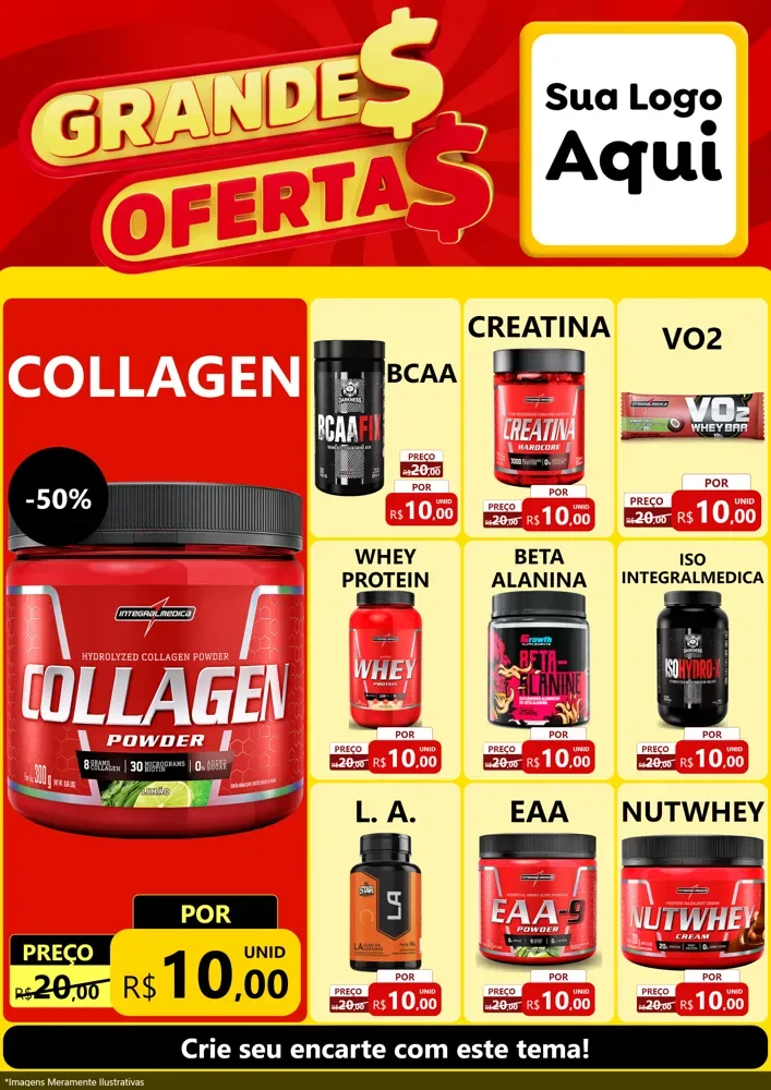Modelo de Encarte para Encarte A4 Vertical com o tema Grandes Ofertas para Suplementos alimentares