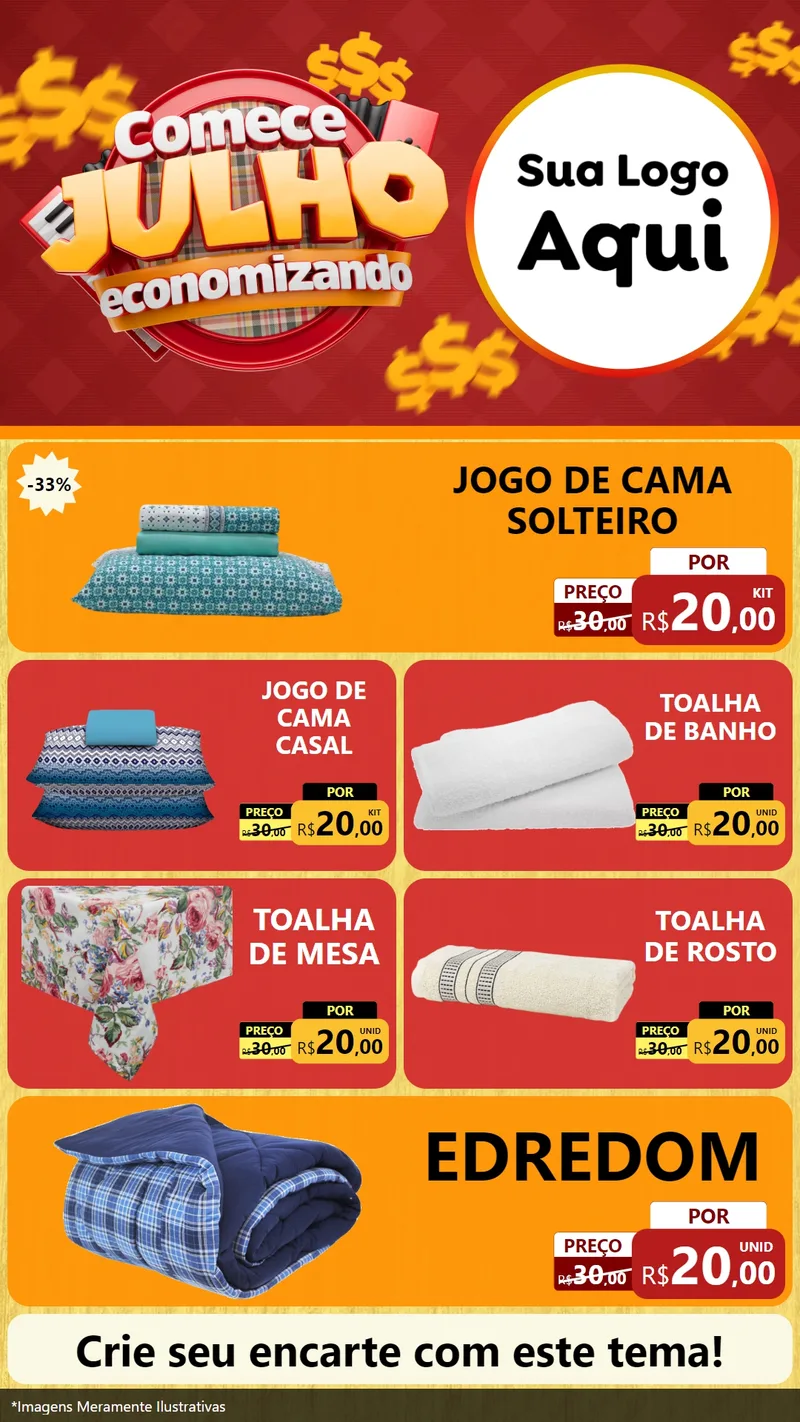 Modelo de TV para TV Vertical com o tema Comece Julho Economizando para Cama, Mesa e Banho