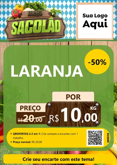 Modelo de Cartaz para Cartaz A4 Vertical com o tema Mega Sacolão para Hortifrúti