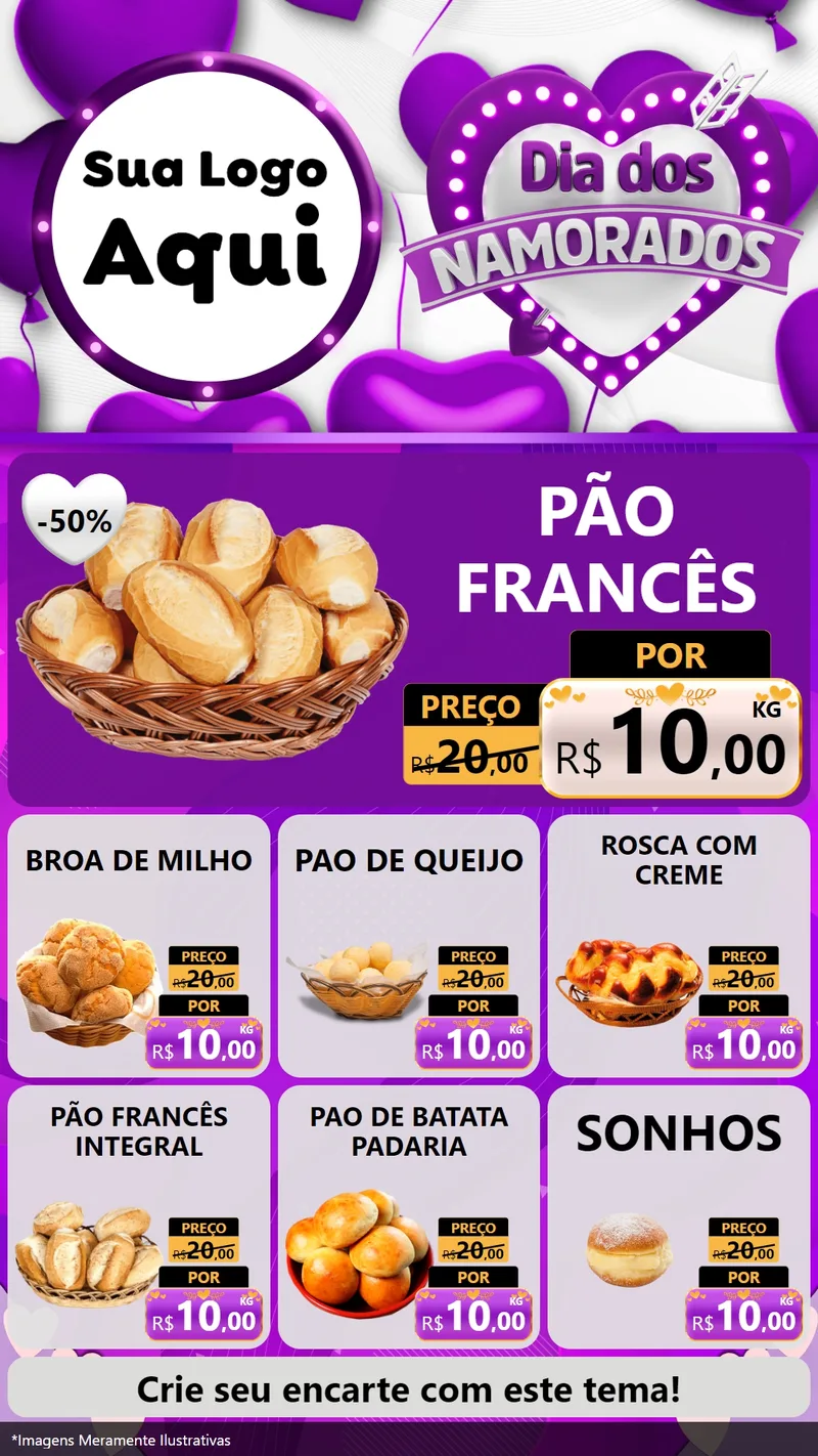Modelo de Rede Social para Stories com o tema Dia dos Namorados para Padaria