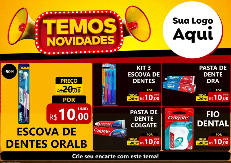 Modelo de Encarte para Encarte A4 Horizontal com o tema Temos Novidades para Higiene Pessoal