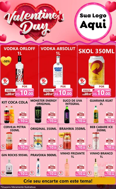 Modelo de Encarte para Encarte Grande com o tema Valentine's Day para Distribuidora de bebidas
