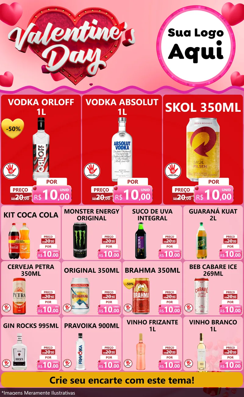 Modelo de Encarte para Encarte Grande com o tema Valentine's Day para Distribuidora de bebidas