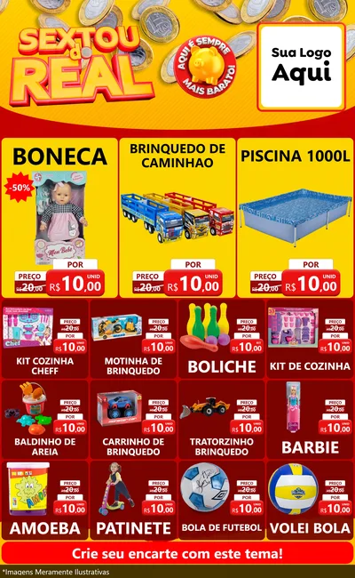 Modelo de Encarte para Encarte Grande com o tema Sextou do Real para Brinquedos