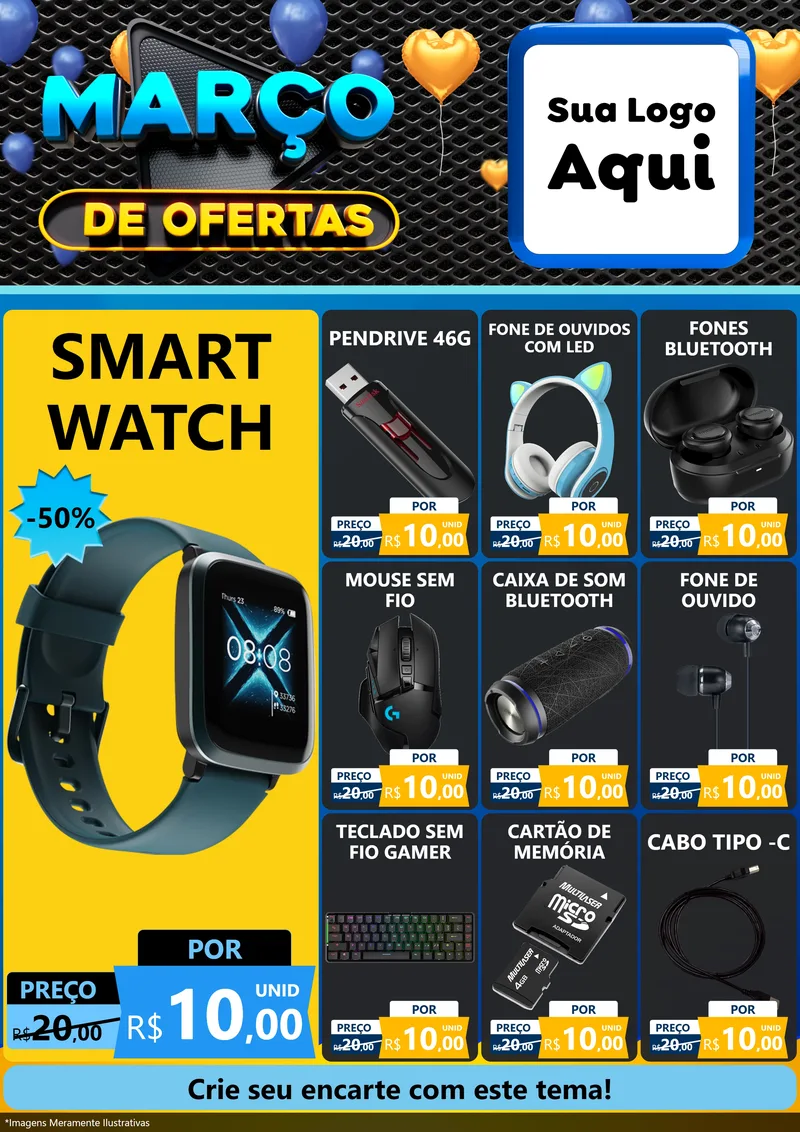 Modelo de Encarte para Encarte A4 Vertical com o tema Março de Ofertas para Informática