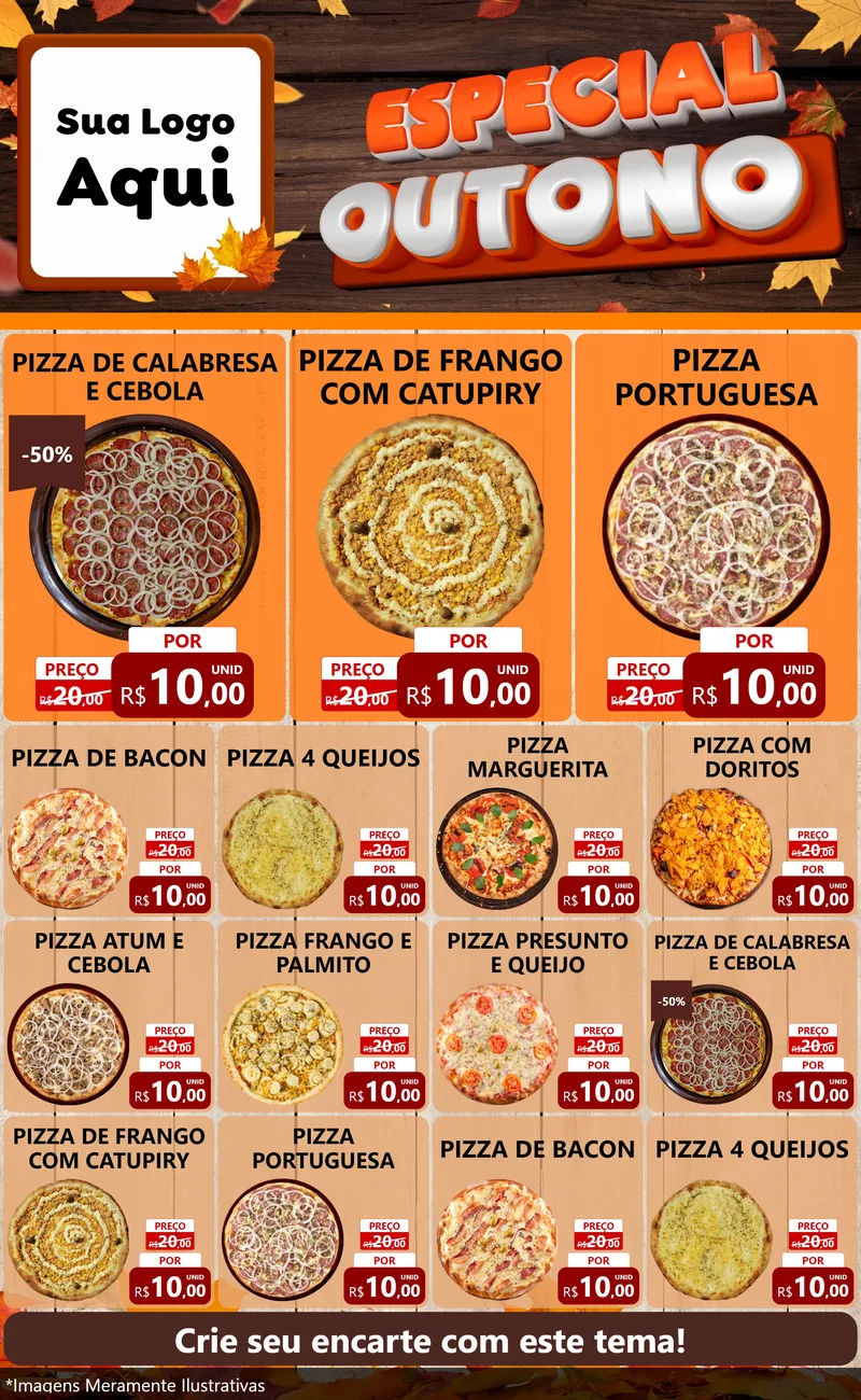 Modelo de Encarte para Encarte Grande com o tema Especial Outono para Pizzaria
