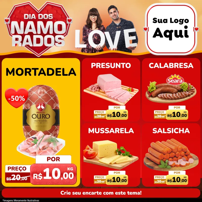 Modelo de Rede Social para Feed Facebook com o tema Dia dos Namorados para Frios e Laticínios