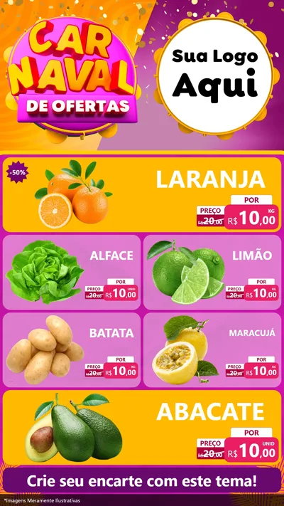 Modelo de TV para TV Vertical com o tema Carnaval de Ofertas para Hortifrúti