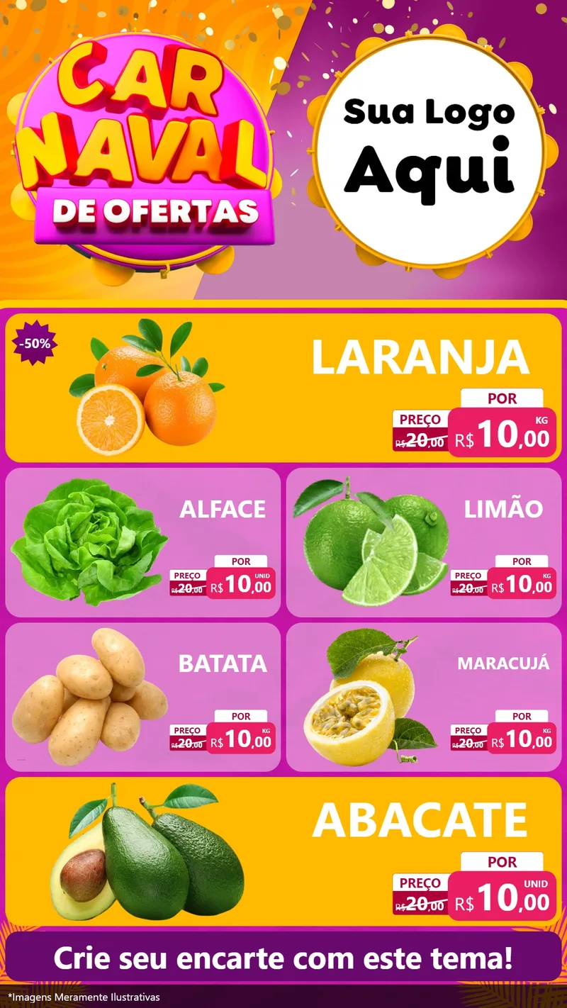 Modelo de TV para TV Vertical com o tema Carnaval de Ofertas para Hortifrúti