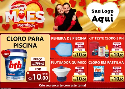 Modelo de Encarte para Encarte A4 Horizontal com o tema Semana das Mães Premiada para Produtos para Piscina
