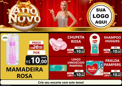 Modelo de Encarte para Encarte A4 Horizontal com o tema Super Ano Novo para Bebês