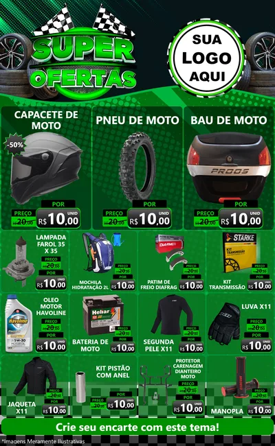 Modelo de Encarte para Encarte Grande com o tema Super Ofertas - Motopeças para Moto peças