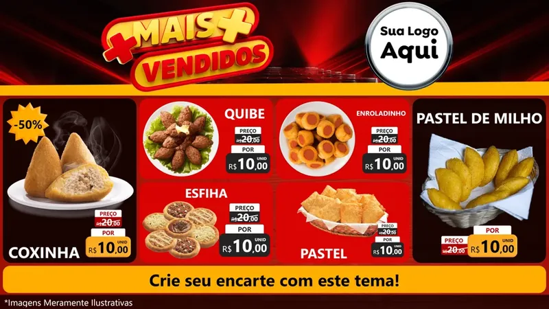 Modelo de TV para TV Horizontal com o tema Mais Vendidos para Salgadaria