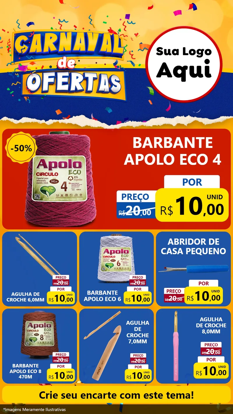 Modelo de Rede Social para Stories com o tema Carnaval de Ofertas para Armarinho e Aviamentos