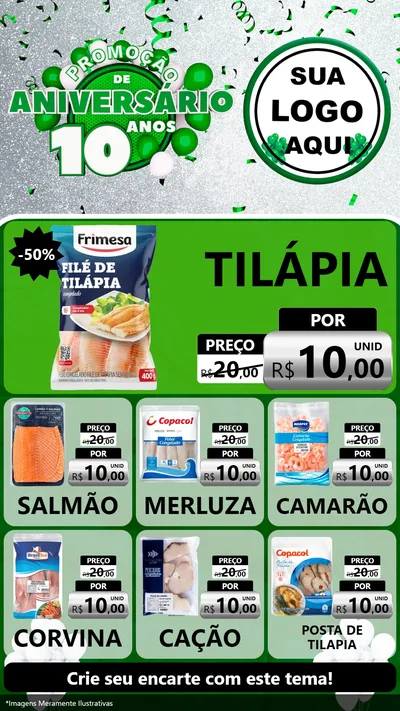 Modelo de Rede Social para Stories com o tema Promoção de Aniversário - 10 Anos para Peixaria