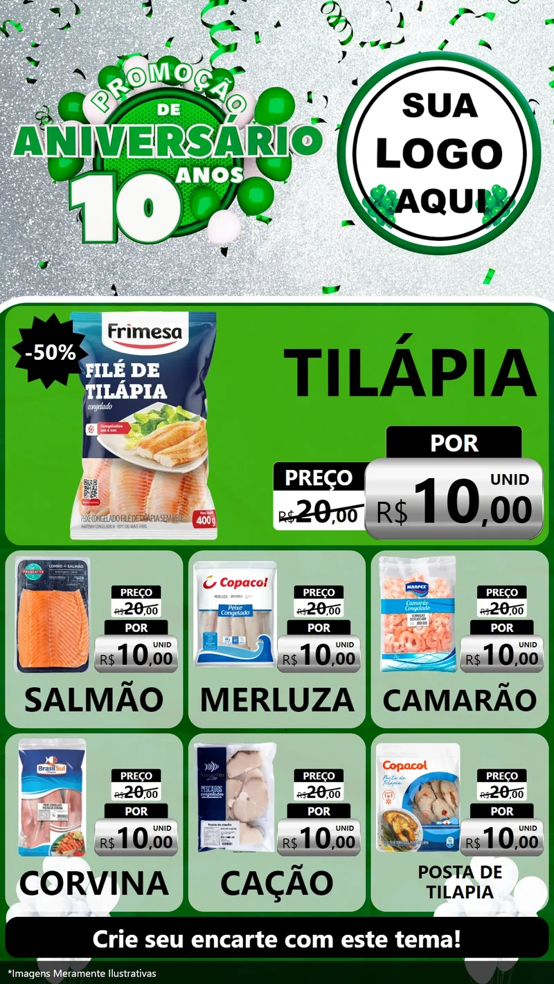 Modelo de Rede Social para Stories com o tema Promoção de Aniversário - 10 Anos para Peixaria