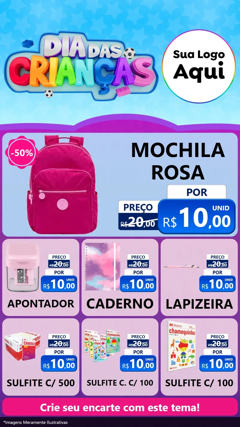 Modelo de Rede Social para Stories com o tema Dia Das Crianças para Papelaria