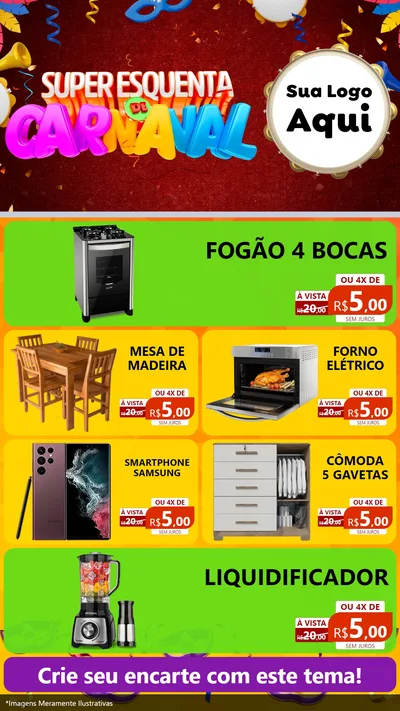 Modelo de TV para TV Vertical com o tema Super Esquenta de Carnaval para Móveis e Eletro
