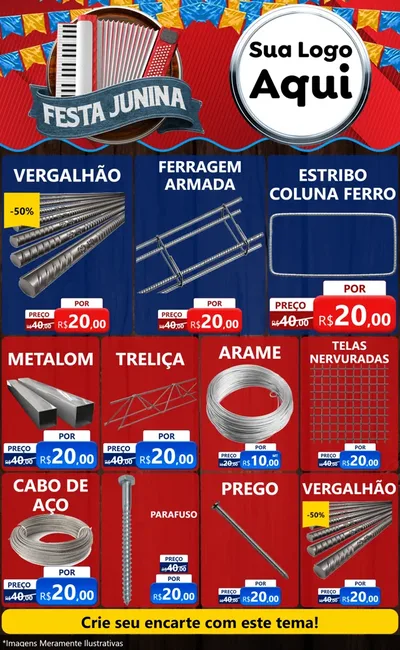 Modelo de Encarte para Encarte Grande com o tema Festa Junina para Ferragens