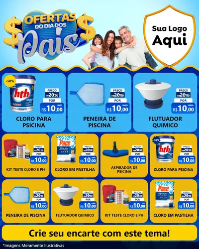 Modelo de Rede Social para Feed Instagram com o tema Ofertas do Dia dos Pais para Produtos para Piscina