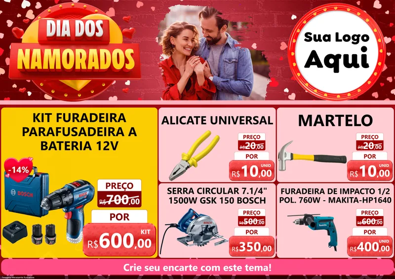 Modelo de Encarte para Encarte A4 Horizontal com o tema Dia Dos Namorados para Maquinas e Ferramentas
