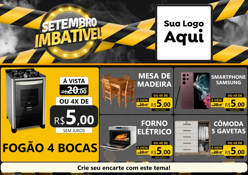 Modelo de Encarte para Encarte A4 Horizontal com o tema Setembro Imbatível para Móveis e Eletro