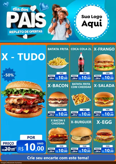 Modelo de Encarte para Encarte A4 Vertical com o tema Dia Dos Pais Repleto de Ofertas para Hamburgueria