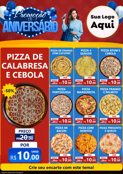 Modelo de Encarte para Encarte A4 Vertical com o tema Promoção de Aniversário para Pizzaria