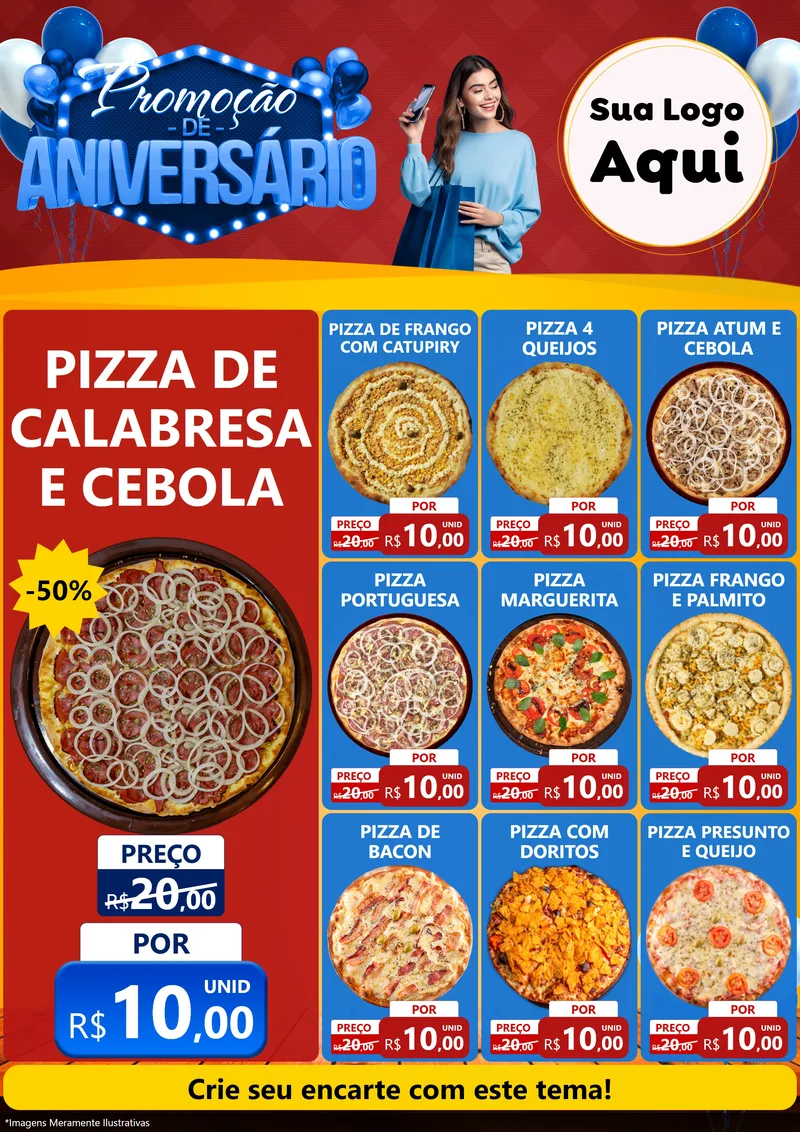 Modelo de Encarte para Encarte A4 Vertical com o tema Promoção de Aniversário para Pizzaria