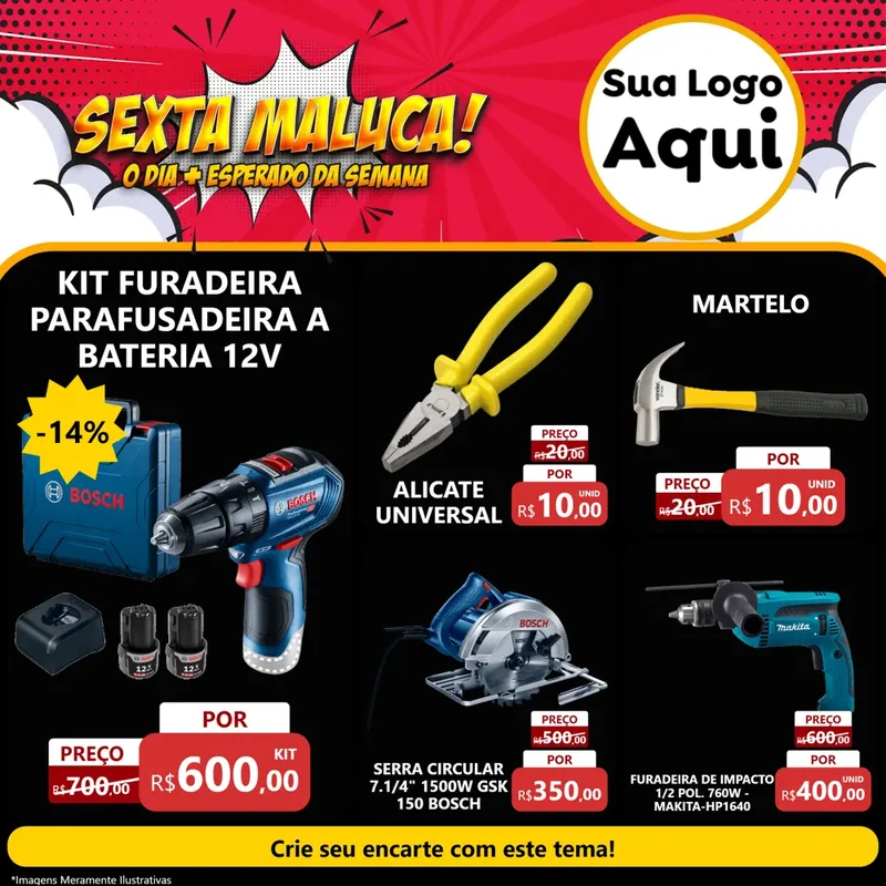 Modelo de Rede Social para Feed Facebook com o tema Sexta Maluca! para Maquinas e Ferramentas