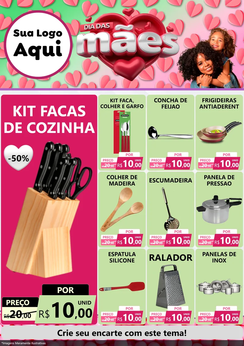 Modelo de Encarte para Encarte A4 Vertical com o tema Dia das Mães para Utilidades Domésticas