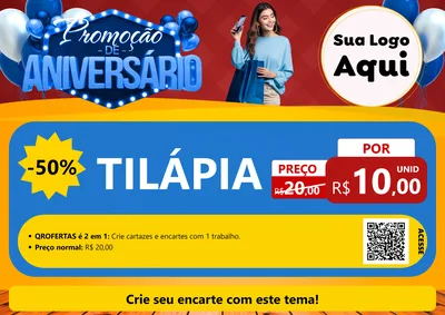 Modelo de Cartaz para Cartaz A4 Horizontal com o tema Promoção de Aniversário para Peixaria