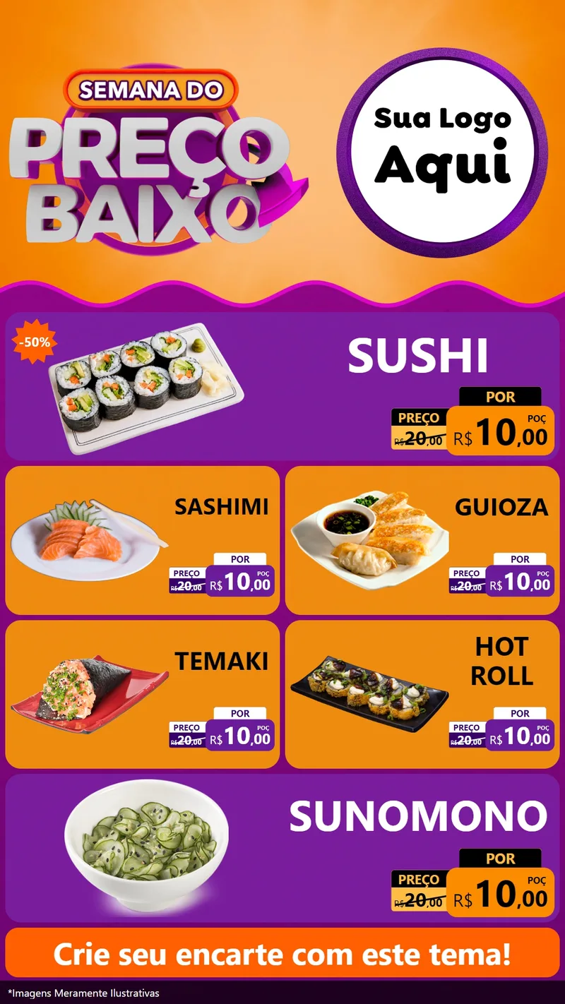 Modelo de TV para TV Vertical com o tema Semana do Preço Baixo para Comida japonesa