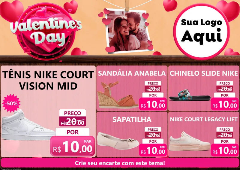 Modelo de Encarte para Encarte A4 Horizontal com o tema Valentine's Day para Calçados
