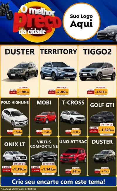 Modelo de Encarte para Encarte Grande com o tema O Melhor Preço da Cidade - Auto e Motopeças para Concessionaria de Carros