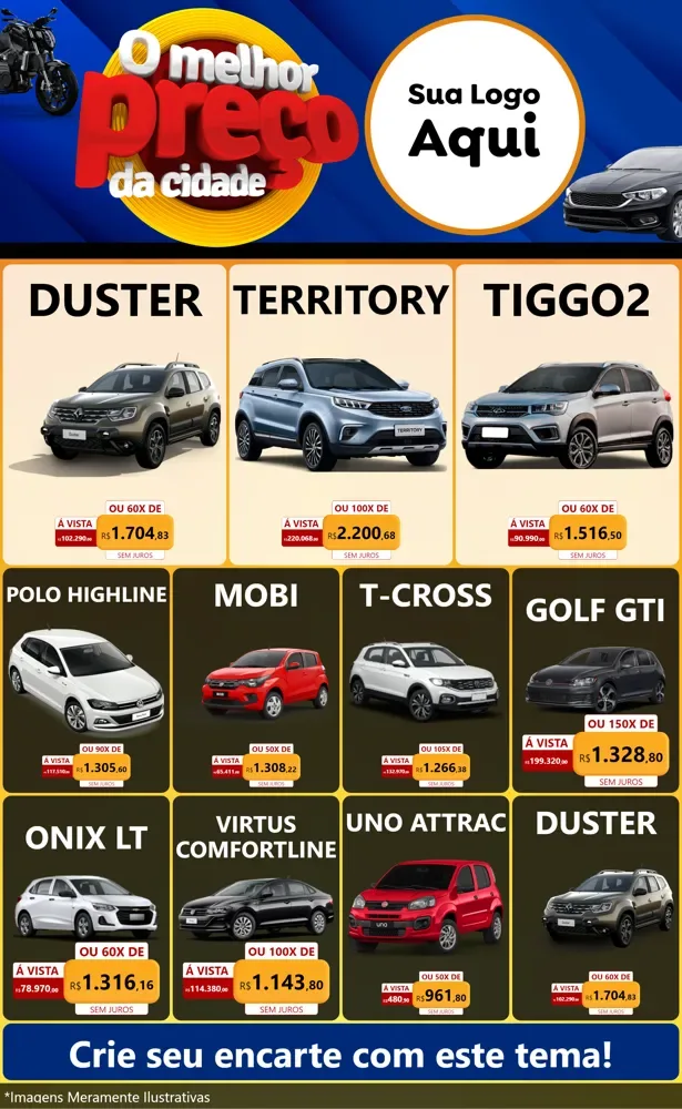 Modelo de Encarte para Encarte Grande com o tema O Melhor Preço da Cidade - Auto e Motopeças para Concessionaria de Carros