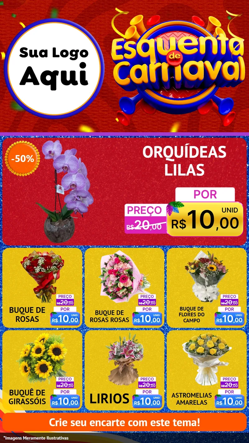 Modelo de Rede Social para Stories com o tema Esquenta de Carnaval para Floricultura e jardim