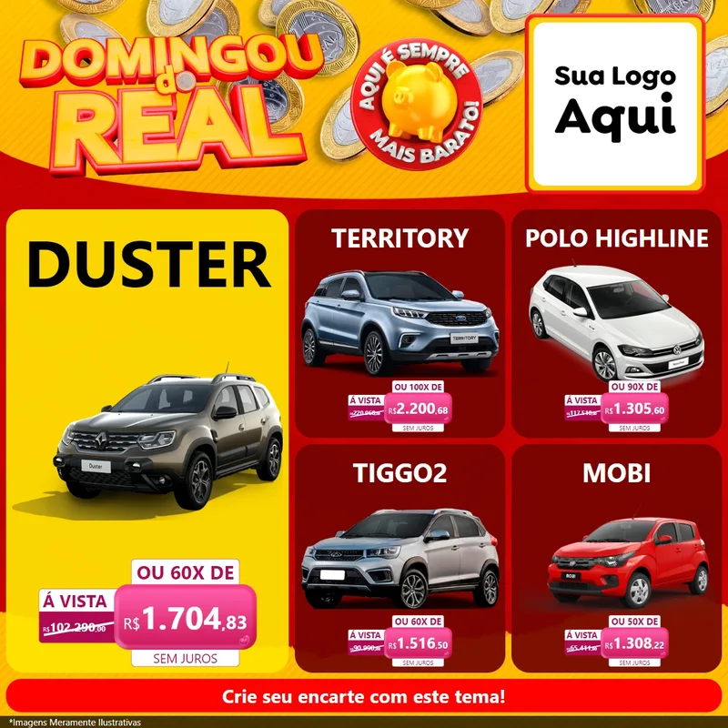 Modelo de Rede Social para Feed Facebook com o tema Domingou do Real para Concessionaria de Carros
