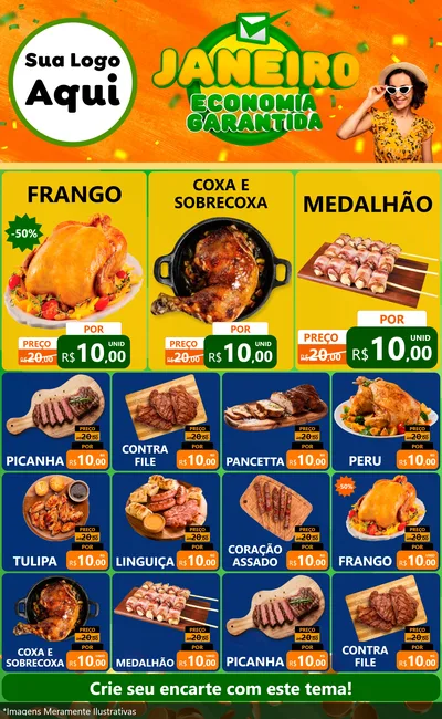 Modelo de Encarte para Encarte Grande com o tema Janeiro - Economia Garantida para Assados