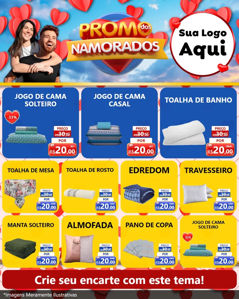 Modelo de Rede Social para Feed Instagram com o tema Promo dos Namorados para Cama, Mesa e Banho