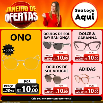 Modelo de Rede Social para Feed Facebook com o tema Janeiro de Ofertas para Óticas