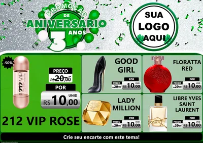 Modelo de Encarte para Encarte A4 Horizontal com o tema Promoção de Aniversário - 3 Anos para Perfumes