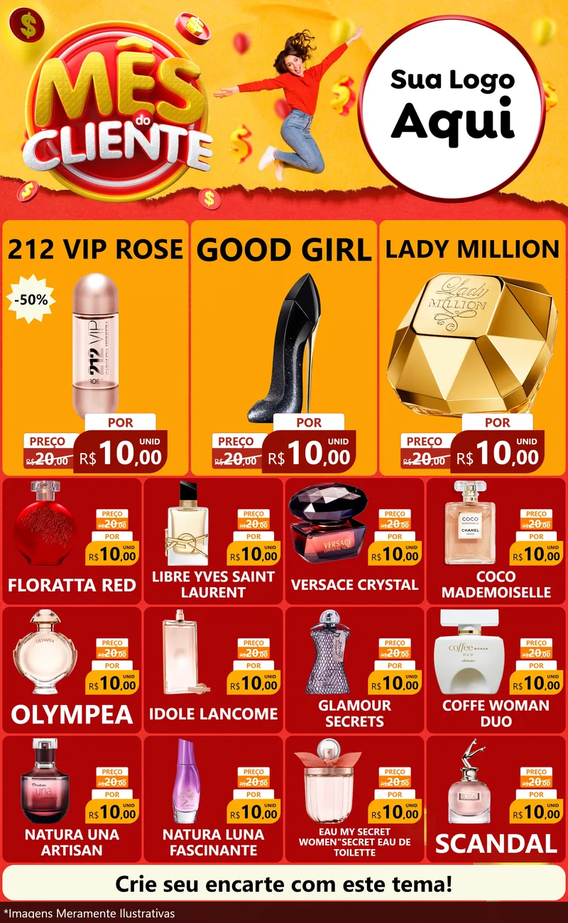 Modelo de Encarte para Encarte Grande com o tema Mês do Cliente para Perfumes